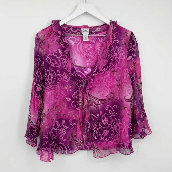 Vintage 2000s pink frilly cardigan top
